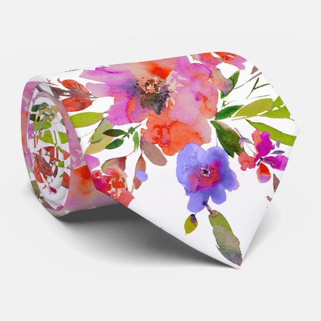 PixDezines H2 Spring Flowers Pink Red Neck Tie (Rolled)