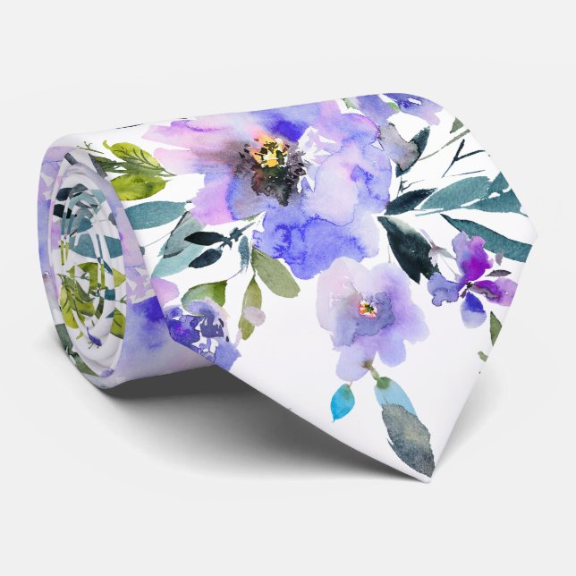 PixDezines H2 Spring Flowers Violet Purple Roses Neck Tie (Rolled)