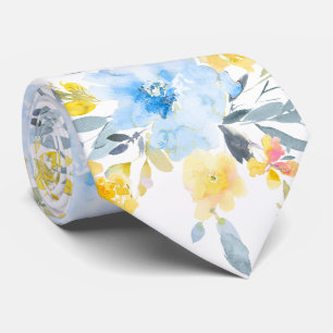 PixDezines H2 Spring Flowers Yellow Blue Roses Neck Tie