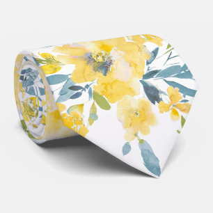 PixDezines H2 Spring Flowers Yellow Blue Roses Neck Tie
