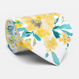 PixDezines H2 Spring Flowers Yellow Blue Roses Neck Tie