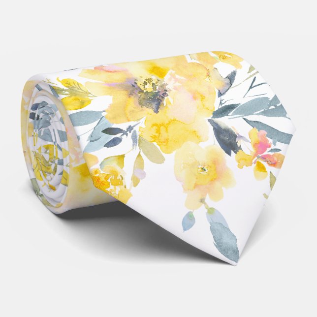 PixDezines H2 Spring Flowers Yellow Roses Neck Tie (Rolled)