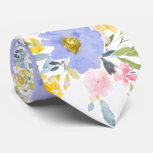 PixDezines H2 Spring Flowers Yellow Roses Neck Tie (Rolled)
