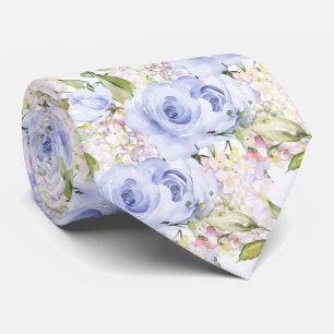 PixDezines H2 Summer Blue Hyacinth Roses Hydrangea Neck Tie