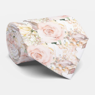 PixDezines H2 Summer Blush Cream Roses Hydrangea Neck Tie