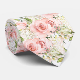 PixDezines H2 Summer Blush Pink Roses Hydrangea Neck Tie