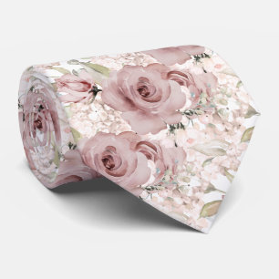 PixDezines H2 Summer Dusty Rose Roses Hydrangea Neck Tie