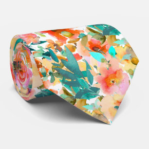 PixDezines H2 Summer Flowers Blush Mustard Neck Tie