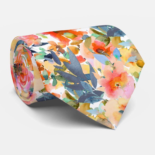 PixDezines H2 Summer Flowers Blush Mustard Neck Tie (Rolled)