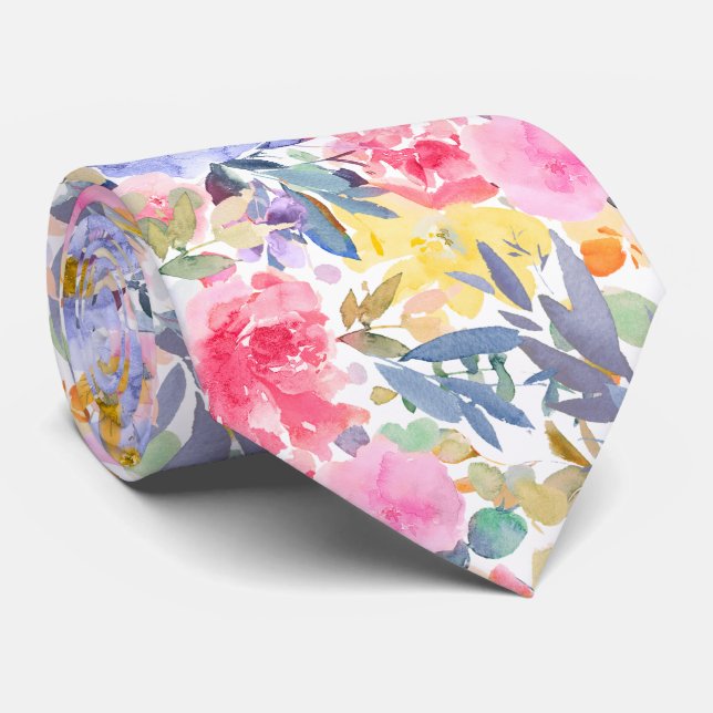 PixDezines H2 Summer Flowers Bright Hues Neck Tie (Rolled)