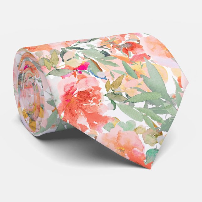 PixDezines H2 Summer Flowers Bright Hues Neck Tie (Rolled)