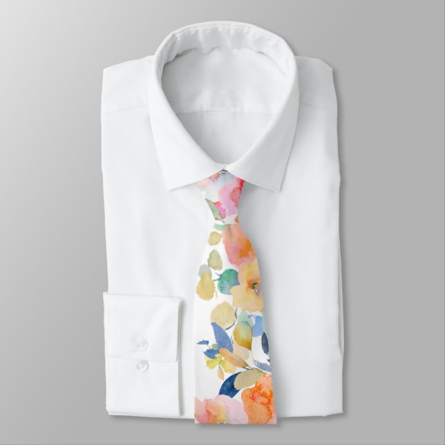 PixDezines H2 Summer Flowers Bright Hues Neck Tie (Tied)