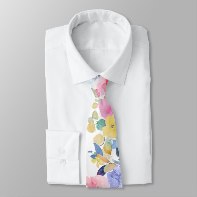 PixDezines H2 Summer Flowers Bright Hues Neck Tie (Tied)
