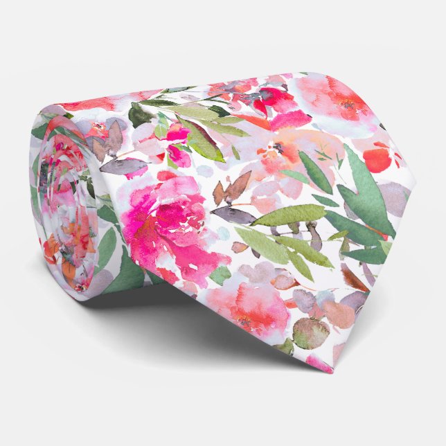 PixDezines H2 Summer Flowers Bright Hues Neck Tie (Rolled)