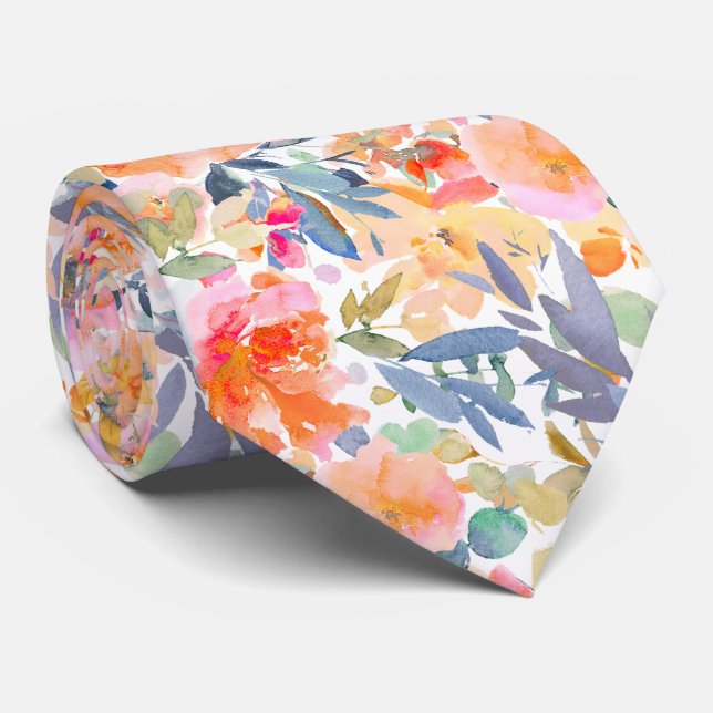 PixDezines H2 Summer Flowers Bright Hues Neck Tie (Rolled)