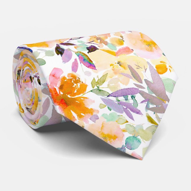PixDezines H2 Summer Flowers Bright Hues Neck Tie (Rolled)