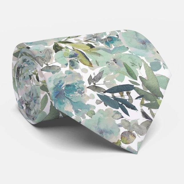 PixDezines H2 Summer Flowers Green Hues Neck Tie (Rolled)