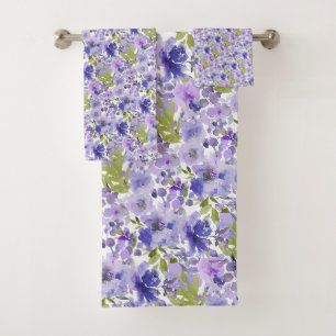 PixDezines H2 Summer Flowers Lavender Lilac Bath Towel Set