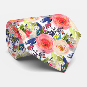 PixDezines H2 Summer Flowers Raspberry Pink Neck Tie