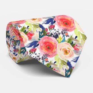PixDezines H2 Summer Flowers Raspberry Pink Neck Tie