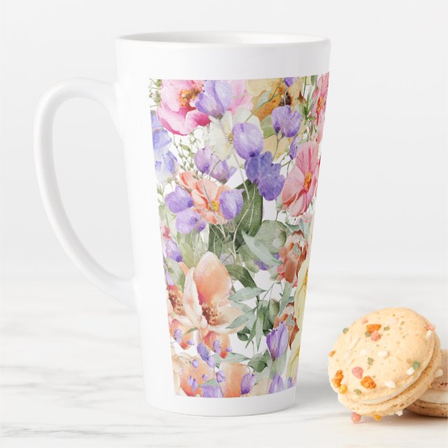 PixDezines H2 Summer Garden Flowers DIY color Latte Mug (In Situ)