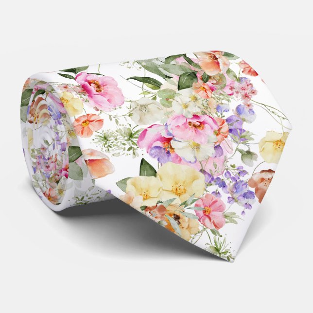 PixDezines H2 Summer Garden Flowers DIY color Neck Tie (Rolled)