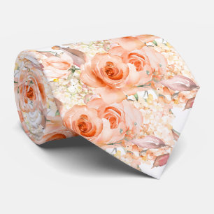 PixDezines H2 Summer Peachy Orange Roses Hydrangea Neck Tie