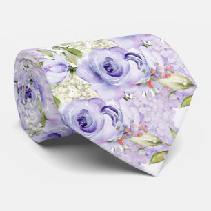 PixDezines H2 Summer Purple Roses Hydrangea Neck Tie