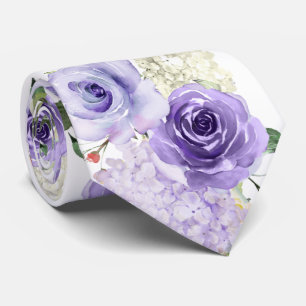 PixDezines H2 Summer Purple Roses Hydrangea Neck Tie