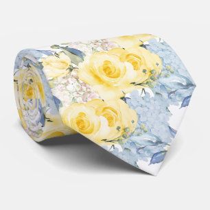 PixDezines H2 Summer Yellow Roses Blue Hydrangea Neck Tie