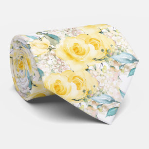 PixDezines H2 Summer Yellow Roses Crm Hydrangea Neck Tie