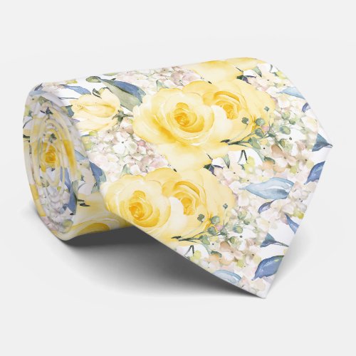 PixDezines H2 Summer Yellow Roses Crm Hydrangea Neck Tie