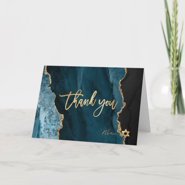 PixDezines H2 Teal Agate Mitzvah ✡ Thank You Card (Front)