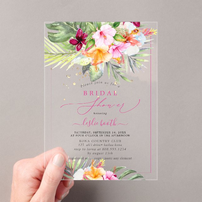 PixDezines H2 Tropical Paradise Bridal Shower Acrylic Invitations (Insitu (Handheld))