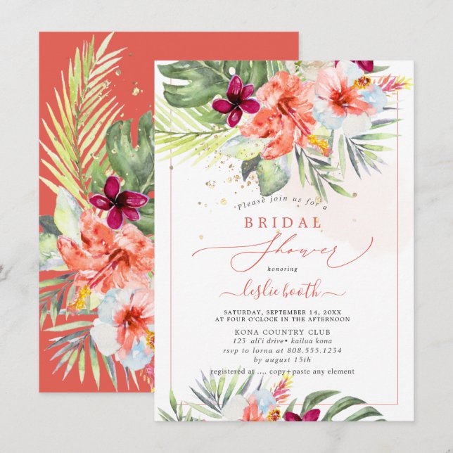 PixDezines H2 Tropical Paradise Bridal Shower Invitation (Front/Back)