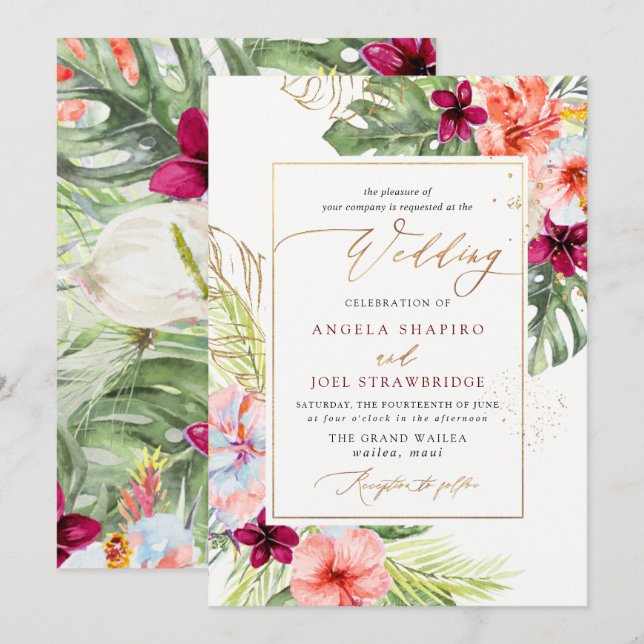 PixDezines H2 Tropical Paradise Brunch Bubbly Invitation (Front/Back)