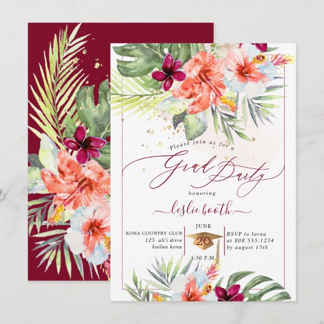 PixDezines H2 Tropical Paradise Luau Graduation In Invitation (Front/Back)