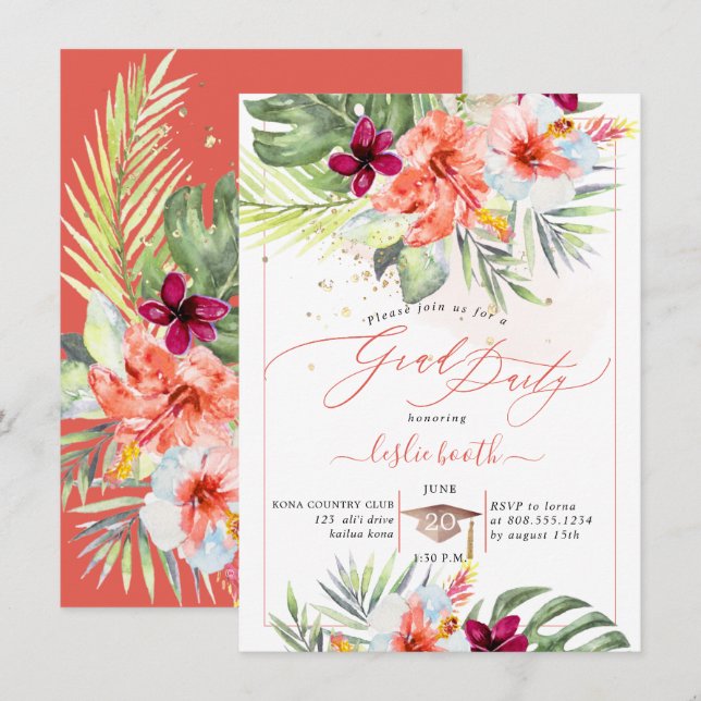 PixDezines H2 Tropical Paradise Luau Graduation Invitation (Front/Back)
