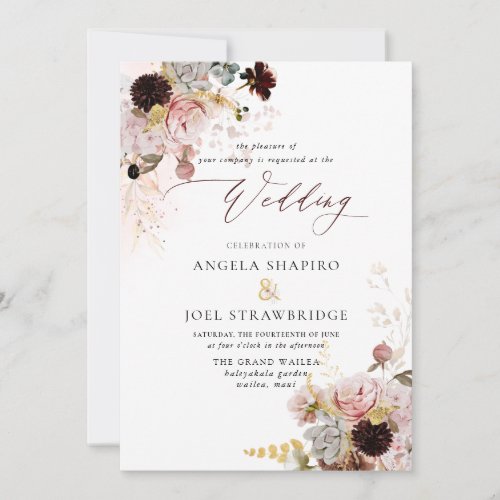 PixDezines H2 Vintage Blush Burgundy Flowers Invitation