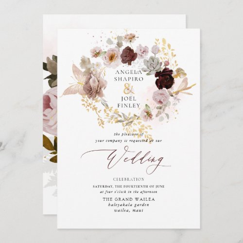 PixDezines H2 Vintage Blush Burgundy Flowers Invitation