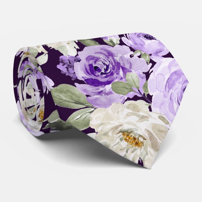 PixDezines H2 Violet Purple Roses Neck Tie (Rolled)