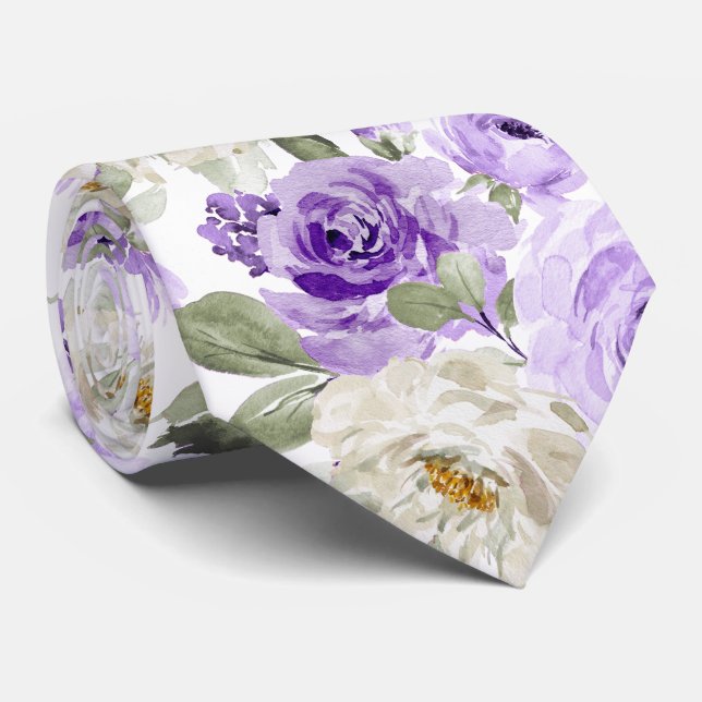 PixDezines H2 Violet Purple Roses Neck Tie (Rolled)