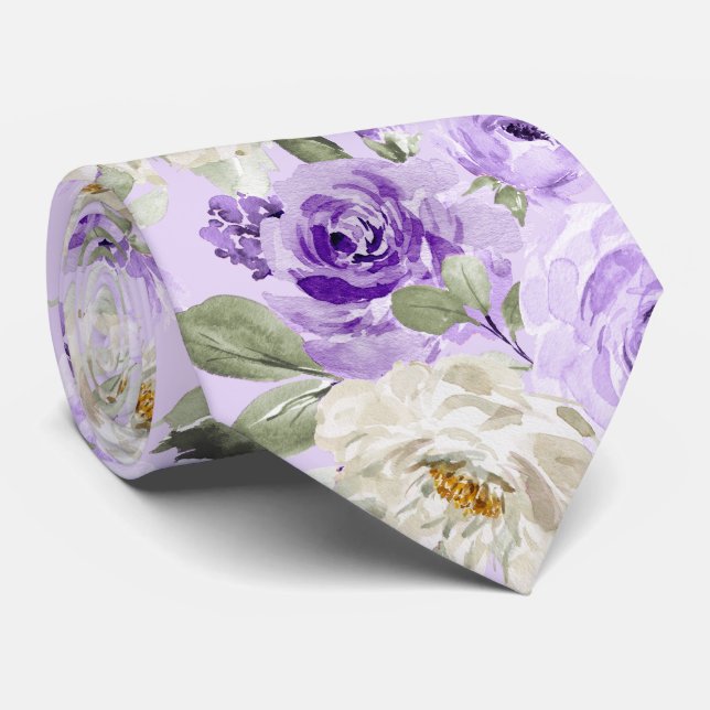 PixDezines H2 Violet Purple Roses Neck Tie (Rolled)