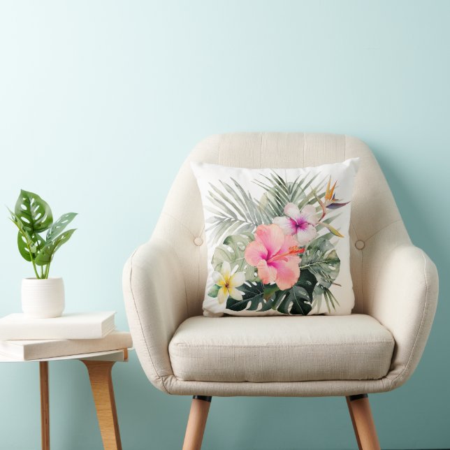 PixDezines H2Tropical Flowers Hibiscus Throw Pillow (Chair)