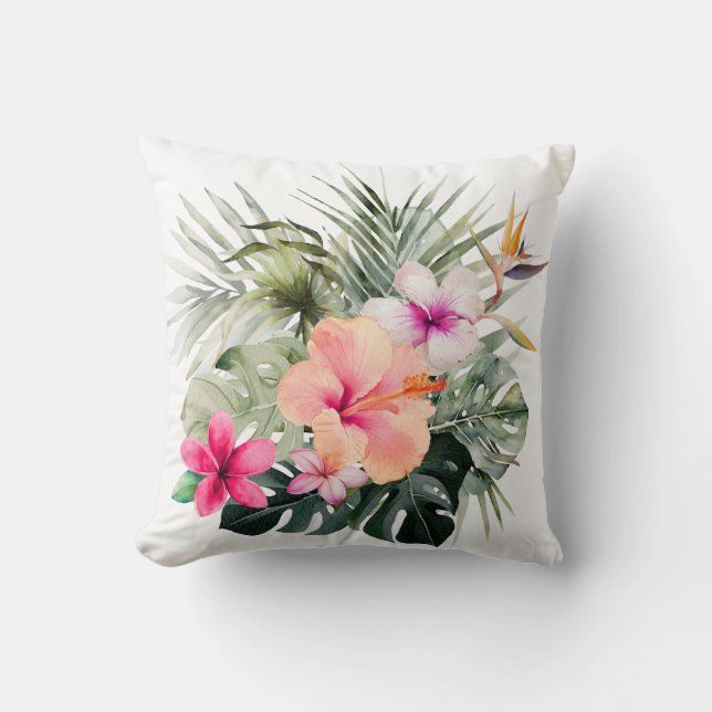 PixDezines H2Tropical Flowers Hibiscus Throw Pillow (Front)
