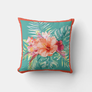 PixDezines H2Tropical Paradise Flowers DIY colors  Throw Pillow