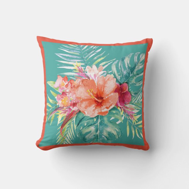 PixDezines H2Tropical Paradise Flowers DIY colors  Throw Pillow (Front)