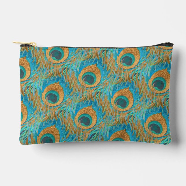 PixDezines Handdrawn H2 Peacock/Cobalt/Aqua Blue Accessory Pouch (Front)