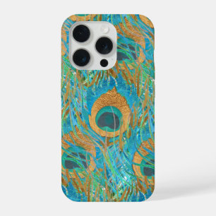 PixDezines Handdrawn H2 Peacock/Cobalt/Aqua Blue iPhone 15 Pro Case