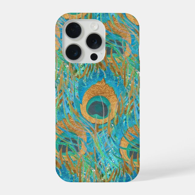 PixDezines Handdrawn H2 Peacock/Cobalt/Aqua Blue iPhone Case (Back)